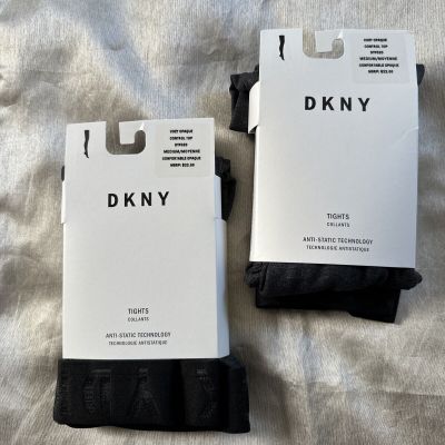 DKNY Opaque Control Top Anti- Static Technology Tights Size M - 2  Pair
