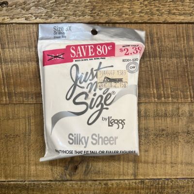 Just My Size Leggs Pantyhose Size 3X Off White Sheer Toe Silky Sheer  1 Pair NOS