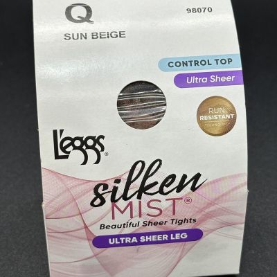 Leggs Silken Mist Control Top Size Q Sun Beige Pantyhose Silky Sheer  Leg 98070