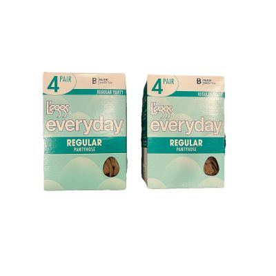 Leggs Everyday Regular Pantyhose Size B Nude Lot 2 Box 4 Pair In Box Sheer Toe