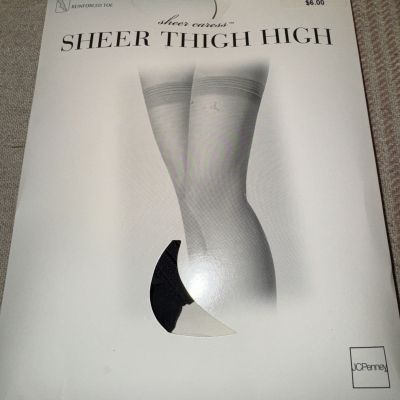 Sheer Caress by JC Penney SHEER Off BLACK THIGH HI STOCKINGS Size Long See Chart