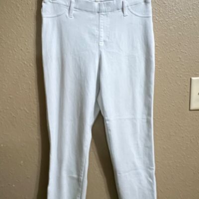 FADED FLORY CROP LEGGINGS MEDIUM (8-10) WHITE STRETCH PULL ON INSEAM 23 IN
