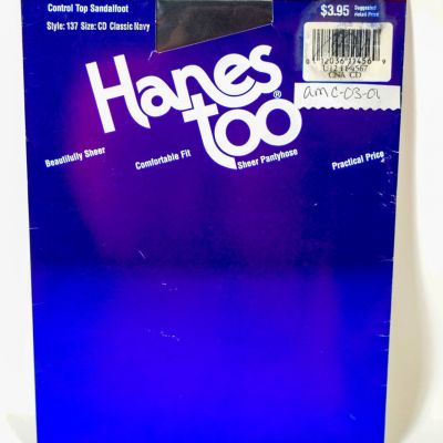 VINTAGE Hanes Too Control Top Sandlefoot 137 Pantyhose Classic Navy Size CD