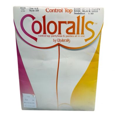 Vintage 1983 Coloralls Control Top Pantyhose Black Panty Black Legs Size A-B 335