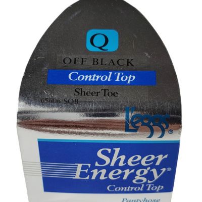 Leggs Control Top Pantyhose Off Black Sz Q Sheer Toe Vintage 1990's NEW
