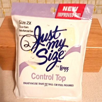 Just My Size Pantyhose Stocking Plus Size 2X Queen Control Top Suntan Reinforce