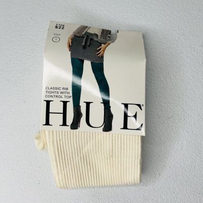 HUE Control Top RIB TIGHTS Size 1 Ivory Ribbed Womens 1 Pair Pack New