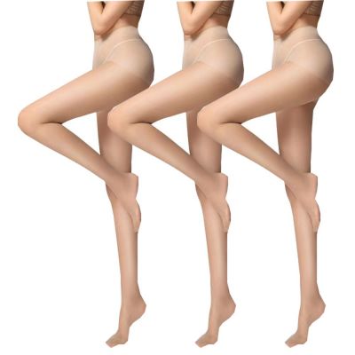 OKAKA 3 Pairs Women's Sheer Tights 15D Control Top Pantyhose