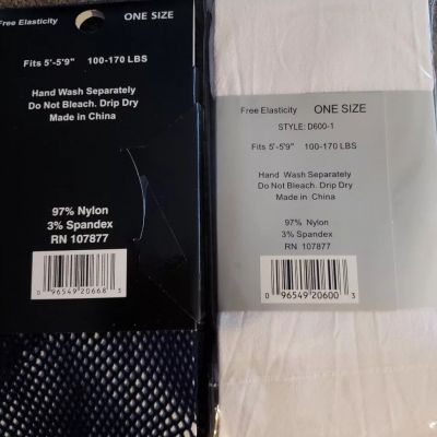 Two (2) Pair of Cathy Rose Footless Tights ~ 1-White ~ 1-Navy Blue ~ One Size