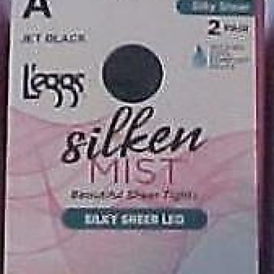 LOT 70  L'EGGS Silken Mist CONTROL TOP Tights Sheer Toe Pantyhose JET BLACK sz A