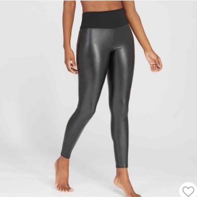 Assets by Spanx Black Vegan Leather Leggings Ankle Length Plus Size 1X