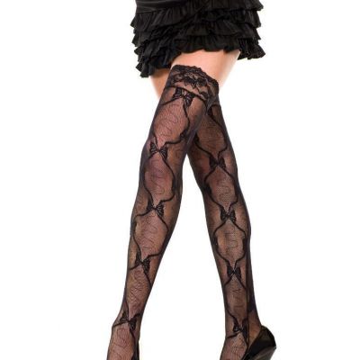 sexy MUSIC LEGS sheer BOW lace NET fishnet SHEER thigh HIGHS stockings PANTYHOSE