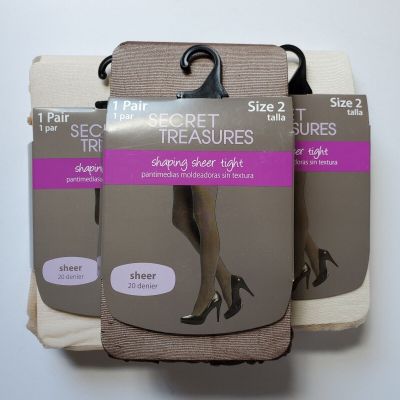 3 Pair Size 2 Womens Tights Nude Off White & Mocha Shaping Sheer 165 Lbs Plus Sz