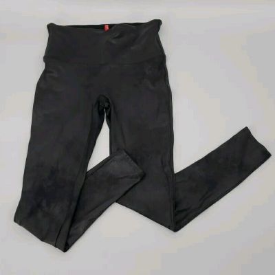 SPANX Faux Leather Shiny Stretchy Slimming LEGGINGS #2437Q BLACK Size Large EUC