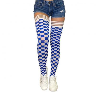 Kixies Game Day Blue and Whire Thigh High Stockings No Slip Grips Size C NEW