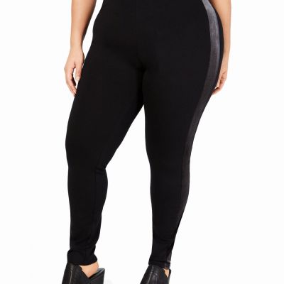 Style & Co Womens Plus Size Velour-Trimmed Leggings (16W, Deep Black/Black)