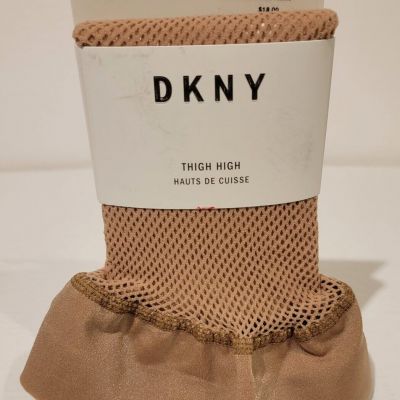 DKNY Fishnet Stockings Thigh High Size Medium Tall Nude Made Italy