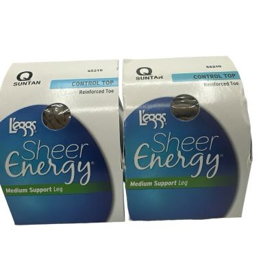 2 Pair L'eggs Pantyhose Sheer Energy Control Top Q Suntan 65210