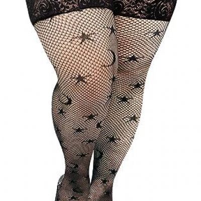 Moon Wood Plus Size Fishnet Stockings for Women Silicone Lace Top Stay Up Lin...