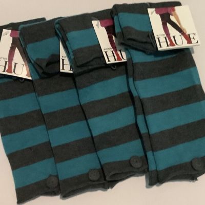 HUE BUTTON UPS Footless Leg Warmers Stripe Dk. Gray Aqua Lot Of 4 Retro 90’s