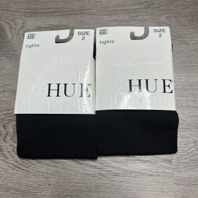 Hue Womens Herringbone Texture Tights With Control Top 2 Pairs Black Size 2