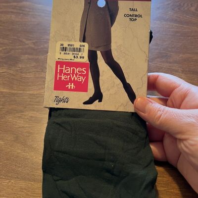 Hanes Her Way Control Top Tights TALL Microfiber Style 731 Evergreen Vintage 90s