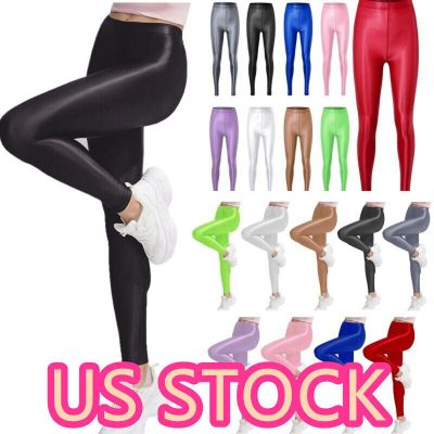 US Women’s Shiny Glossy High Waist Yoga Pant Stretchy Workout Dance Skinny