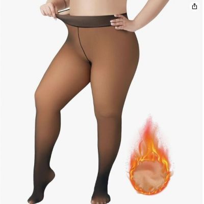 Plus Size Fleece Lined Tights for Women, Sheer XL/XXL Plus AMBER