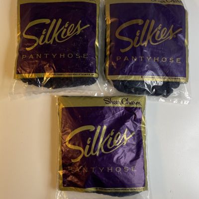 Lot Of 3 Vintage Silkies Sheer Charm X-Tall Pantyhose Navy 539 New In Package
