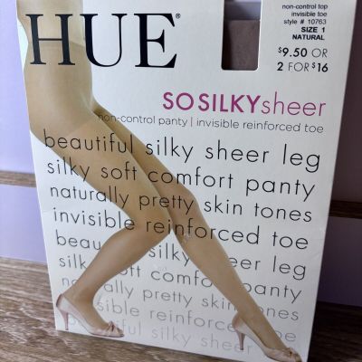 HUE So Silky Sheer  Non- Control Top sheer 10763 Size 1 Natural Panty Hose