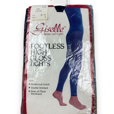 Vtg New Giselle Footless High Gloss Tights Navy Blue Size Average 5’ 5” To 5’ 7”