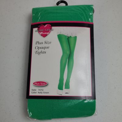 Music Legs Kelly Green Plus Size 747Q Opaque Pantyhose Fits to 225  Pounds NEW