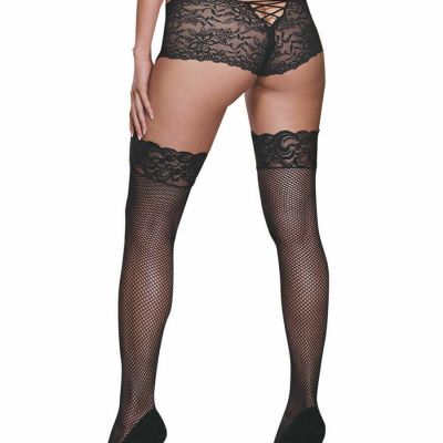 New Dreamgirl 0006 Fishnet Thigh High Stockings With Lace Top BLACK