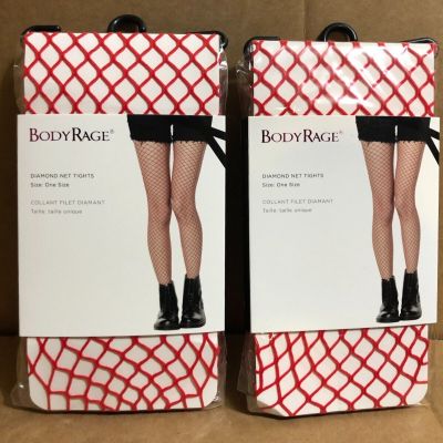 BODY RAGE Lingerie Red Fishnet Diamond Stretch Net Tights One Size LOT OF 2x