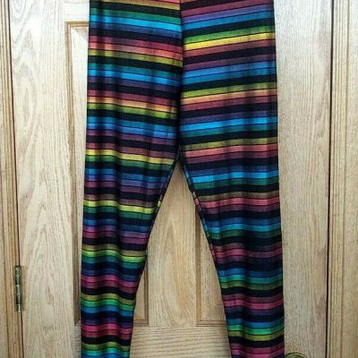 Tattoosik rainbow stripe metallic foil leggings M circus Pride handmade Etsy
