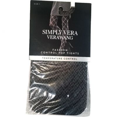 NEW Simply Vera Vera Wang Fashion Control-Top Tights Brick Sheer Black, Size 1