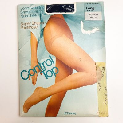 Vintage JCPenney Control Top Pantyhose - Size Long - Navy Blue 29