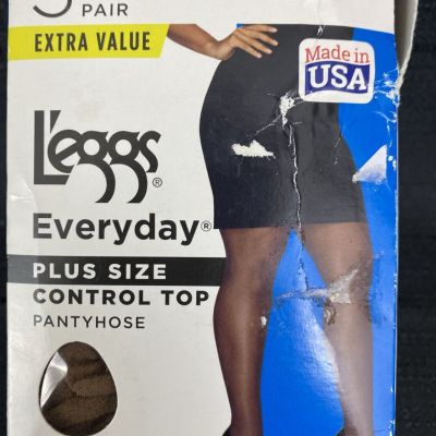 L'eggs Everyday Control Top Sheer Toe Pantyhose Plus Size 2X Suntan 3 Pair Pack