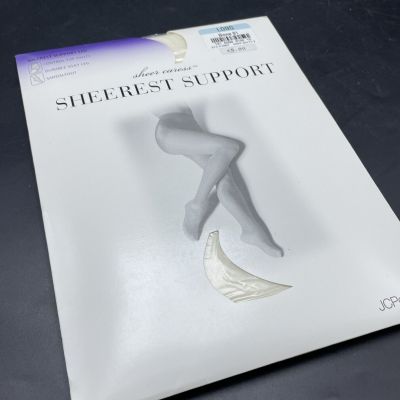 JC Penney Sheer Caress Sheerest Support Pantyhose Sz Long Color Bone Sandalfoot