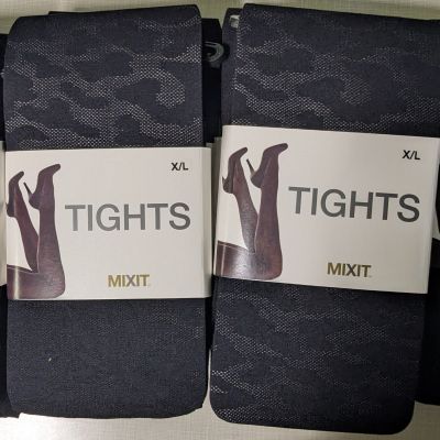 2 PACKS MIXIT Black Leopard Print Tights SHEER - MADE IN USA