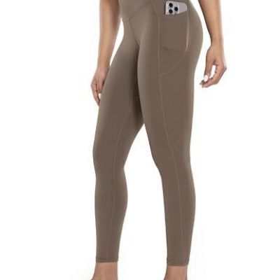 Workout Leggings with Pockets for Women High Waist Yoga Pants 7/8 Large Coffee