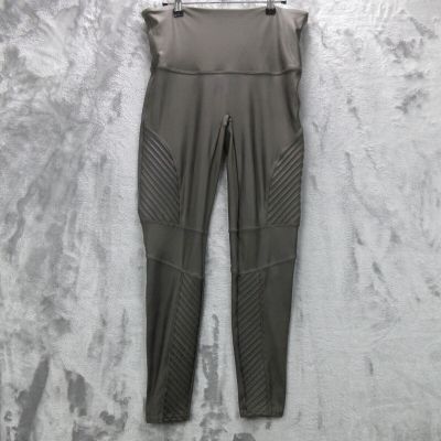 SPANX Pants Women's 1X Green Faux Leather Shiny Moto Leggings Stretch Shaping