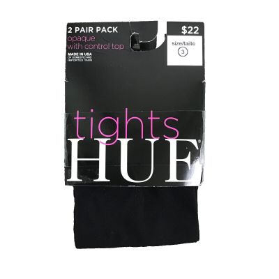 2 Pair Pack Hue Women Opaque Tights w/ Control Top Sz 3 Black