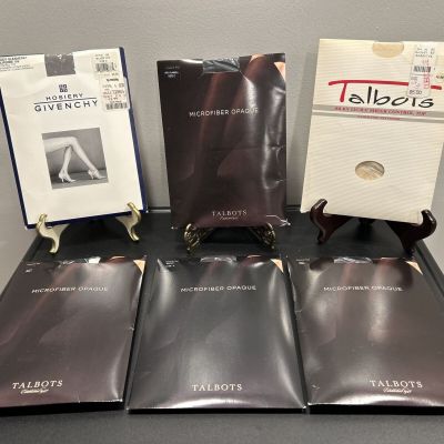 Talbots & Givenchy Lycra & Opaque Pantyhose New Control Top Lot of 6 Unused New