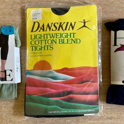 Vintage DANSKIN & HUE Tights (Lot of 3) - Black & Green - Unopened