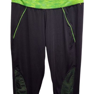 Game Time Leggings Women's Size Medium Black With Green Accents Capri Workout