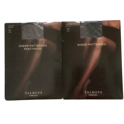 2 Pair Talbots Women’s Hosiery Top Control Sheer Patterned Black Size A