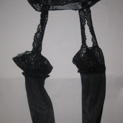 Romwe lace trim sheer mesh suspender tights black nip goth