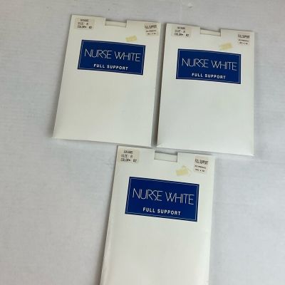 Nurse White Full Support Tights Hosiery Size B 3 PAIR New Old Stock in Package