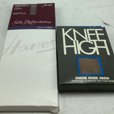Lot of 2 New Hanes Silk Reflections Reinforced Toe Knee Highs 2 Pk Style 775 Jet